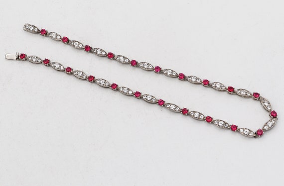 Vintage Sterling Silver Ruby White Topaz Art Deco… - image 2