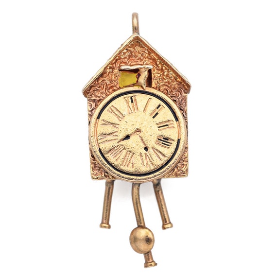 Vintage 14K Yellow Gold Cuckoo Clock Charm Pendant - image 1