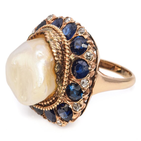 Antique Yellow Gold Pearl, Sapphire & Diamond Coc… - image 7