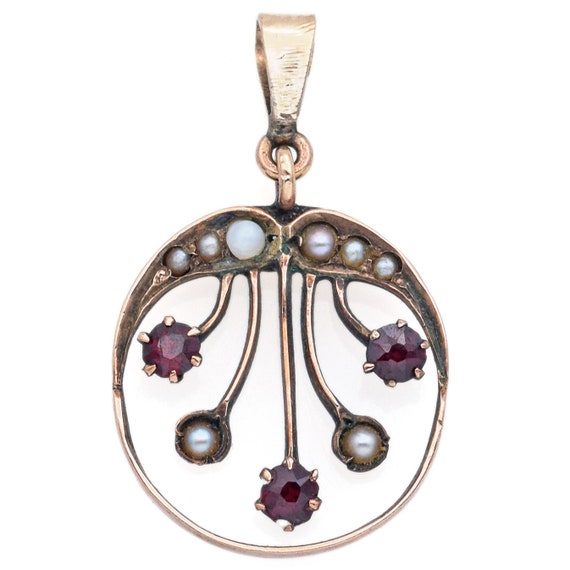 Antique Garnet & Seed Pearl 8K Rose Gold Pendant