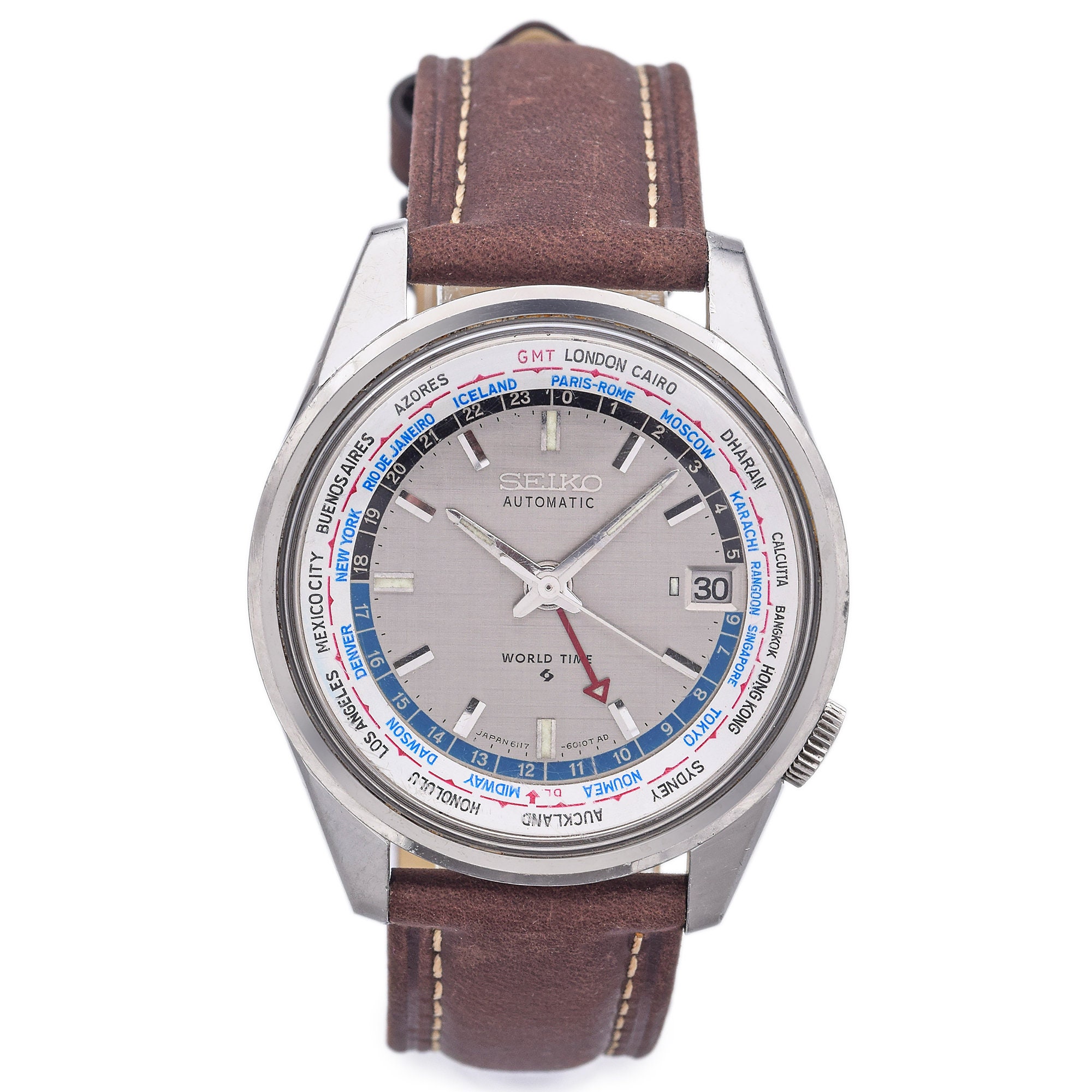 Vintage Seiko World Time Steel Automatic Men