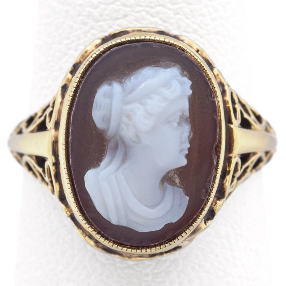 Vintage 14K Yellow Gold Hardstone Cameo Cocktail … - image 2