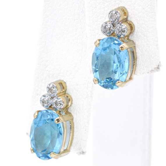 Estate 14K Yellow Gold Blue Topaz & Diamond Stud … - image 5