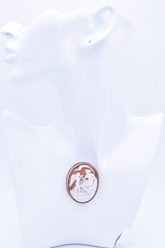 Antique Victorian 10K Rose Gold Cameo Shell Cupid… - image 5
