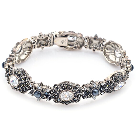 Judith Jack Sterling Silver Marcasite Black Pearl CZ Tennis