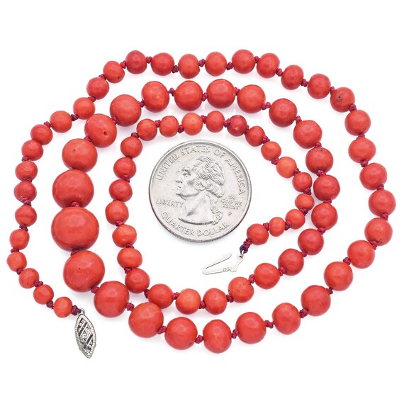 Vintage 10K White Gold Red Coral Graduated Beaded… - image 3