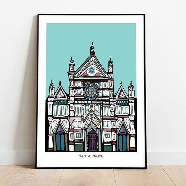 Italy Print | Florence Artwork Illustration | Famous Cathedral Santa Croce