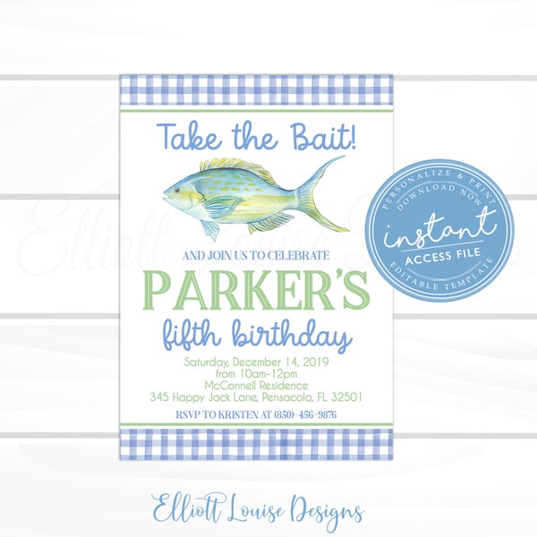 Fishing Invitation, Fishing Birthday Invitation, Editable Fishing Boy Invitation, Watercolor Fish Oh Fish-al Invitation, Instant Access