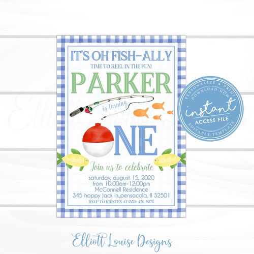 Fishing Birthday Invitation Fish First Birthday Editable - Etsy