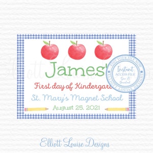 First Day of School Sign, Back to School Sign, First Day of School Printable, Apple School Sign, Watercolor Apple School, Instant Access