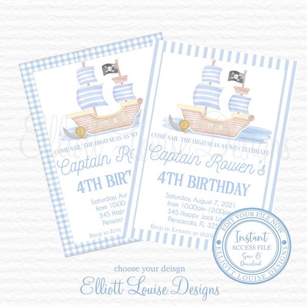 Pirate Birthday Invitation, Pirate Birthday Invite, Editable Pirate Invitation, Pirate Ship Birthday Party, Ahoy Matey, Instant Access