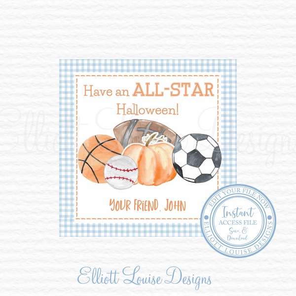 Halloween Favor Tag, Halloween All Star Friend Tag, Editable All Star Halloween Favor Tag, Halloween Have a Ball Favor tag, Instant Access