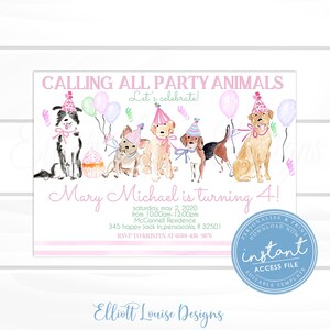 Girl Puppy Invitation, Girl Puppy Party Birthday Invitation, Editable Puppy Dog Invitation, Come Sit Stay Puppy Dog Invite, Instant Access