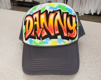 Graffiti Style Airbrushed  Trucker Hat / Customized / Add Your Name /