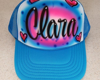 Hearts/ Love/ Airbrushed Trucker Hat/ Discount on 3 plus hats / Buy More, Save More / Free Priority ship with 3 + hats /Customized /