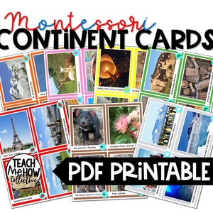 Montessori Continent Picture Cards, Social Studies, World Cultures, Homeschool, Digital Download, PDF Printable