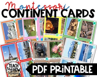 Montessori Continent Picture Cards, Social Studies, World Cultures, Homeschool, Digital Download, PDF Printable