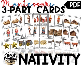 Nativity, Christmas Story Photo Flashcards, Montessori Style 3 Part Cards, Vocabulary