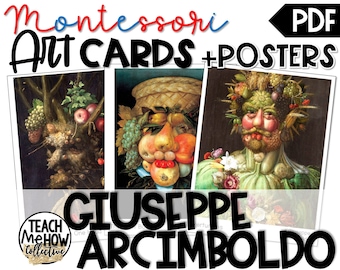 Fine Art Picture Cards & Posters: Giuseppe Arcimboldo, Montessori 3 Part Cards