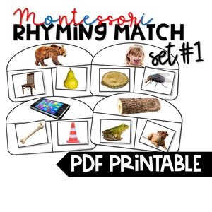 AFDRUKBARE rijmende matchmatten & fotokaarten, set 1, DIGITALE DOWNLOAD, Montessori, fonemisch bewustzijn, Pre-K, kleuterschool, thuisschool
