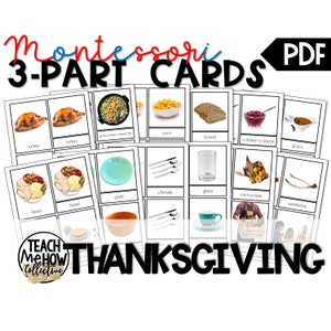 THANKSGIVING, Harvest Feast, Fall, Autumn, Montessori Style 3 Part Cards, Photo Flashcards, Vocabulary