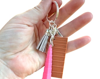 Keychain with Pink Tower & Brown Stairs Charms, Montessori Inspired Teacher Gift, Teacher Appreciation, Unique Handmade Gift, MADE TO ORDER