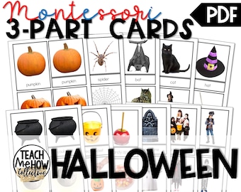 HALLOWEEN, October, Photo Flashcards, Montessori Style 3 Part Cards, Flashcards, Vocabulary