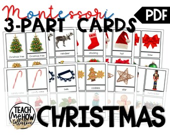 CHRISTMAS Holiday Photo Flashcards, Secular Christmas, Montessori Style 3 Part Cards, Vocabulary