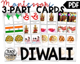 Diwali Montessori 3-Part Cards, Festival of Lights Vocabulary (PDF)