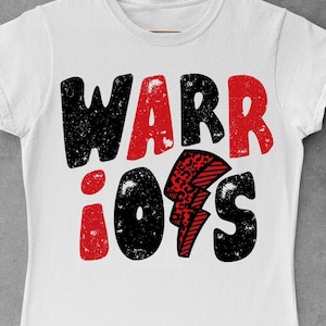 Black Red Distressed Warriors Pride Mascot Leopard Lightning Bolt Digital Design Png For T-shirts. Warriors Pride Digital Design Png.