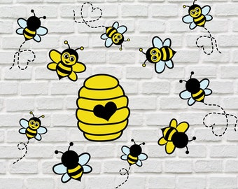 Paquete SVG de abeja, archivo de corte en capas de paquete de abejas, abejorro, clip art de abeja, archivo de corte de silueta de abeja, abeja feliz, abeja voladora SVG, abejas en capas