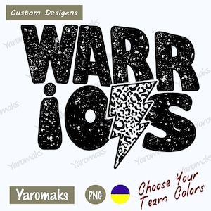 Custom Distressed Black Warriors Mascot Black Leopard Lightning Bolt Digital Design Png For T-shirts. Warriors Sports Digital Design Png.