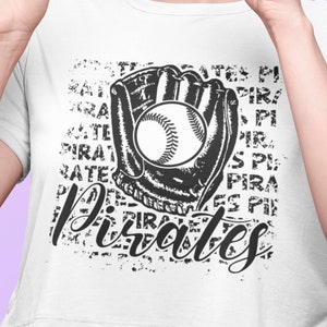 Baseball Png.Distressed Pirates baseball Digital Sublimation Design Png For For T-shirts. baseball glove, baseball ball sport image 1