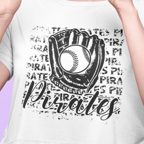 Baseball Png.Distressed Pirates baseball Digital Sublimation Design Png For For T-shirts. baseball glove, baseball ball sport