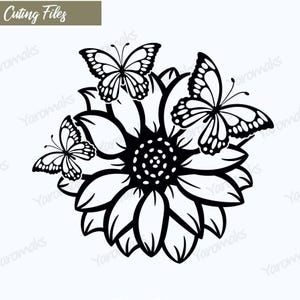 Svg papillon tournesol, clipart vectoriel tournesol, téléchargement numérique tournesol, fichier Svg facile à utiliser pour Cricut, silhouettes de tournesol.