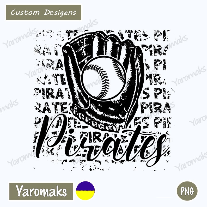 Baseball Png.Distressed Pirates baseball Digital Sublimation Design Png For For T-shirts. baseball glove, baseball ball sport image 2