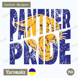 Panthers Team Distressed Digital Design Png For T-shirts. Panther Digital Design Png. Blue Yellow Panthers  Pride Png