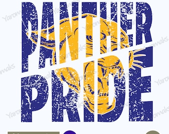 Panthers Team Distressed Digital Design Png For T-shirts. Panther Digital Design Png. Blue Yellow Panthers  Pride Png