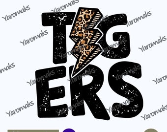 Black Tigers Team Leopard Lightning Bolt Distressed Digital Design Png For T-shirts. Tigers Pride Digital Design Png.