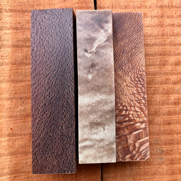 Three Stabilized Hawaiian Hardwood Blocks: Macadamia, Queensland Maple, and Silk Oak