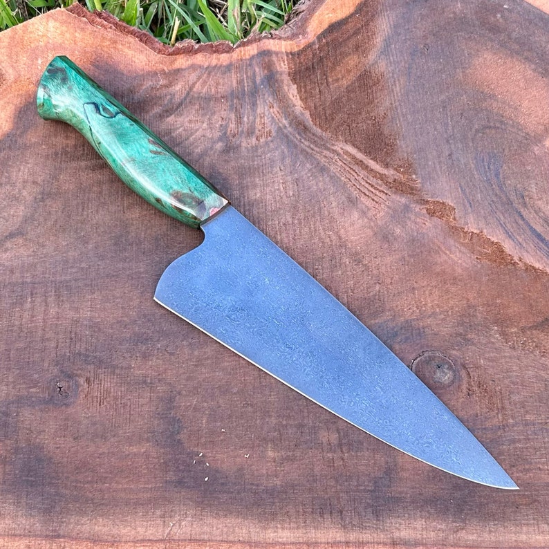 7.75 Wootz Chef Knife With Green Sheoak Etsy