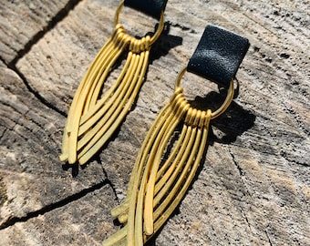 Leather Metal Fringe Earrings the Emily Earring Black Leather
