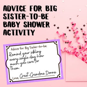 Advice for Big Sister-to-be Baby Shower Activity Card / Baby Shower Activity / Party Game