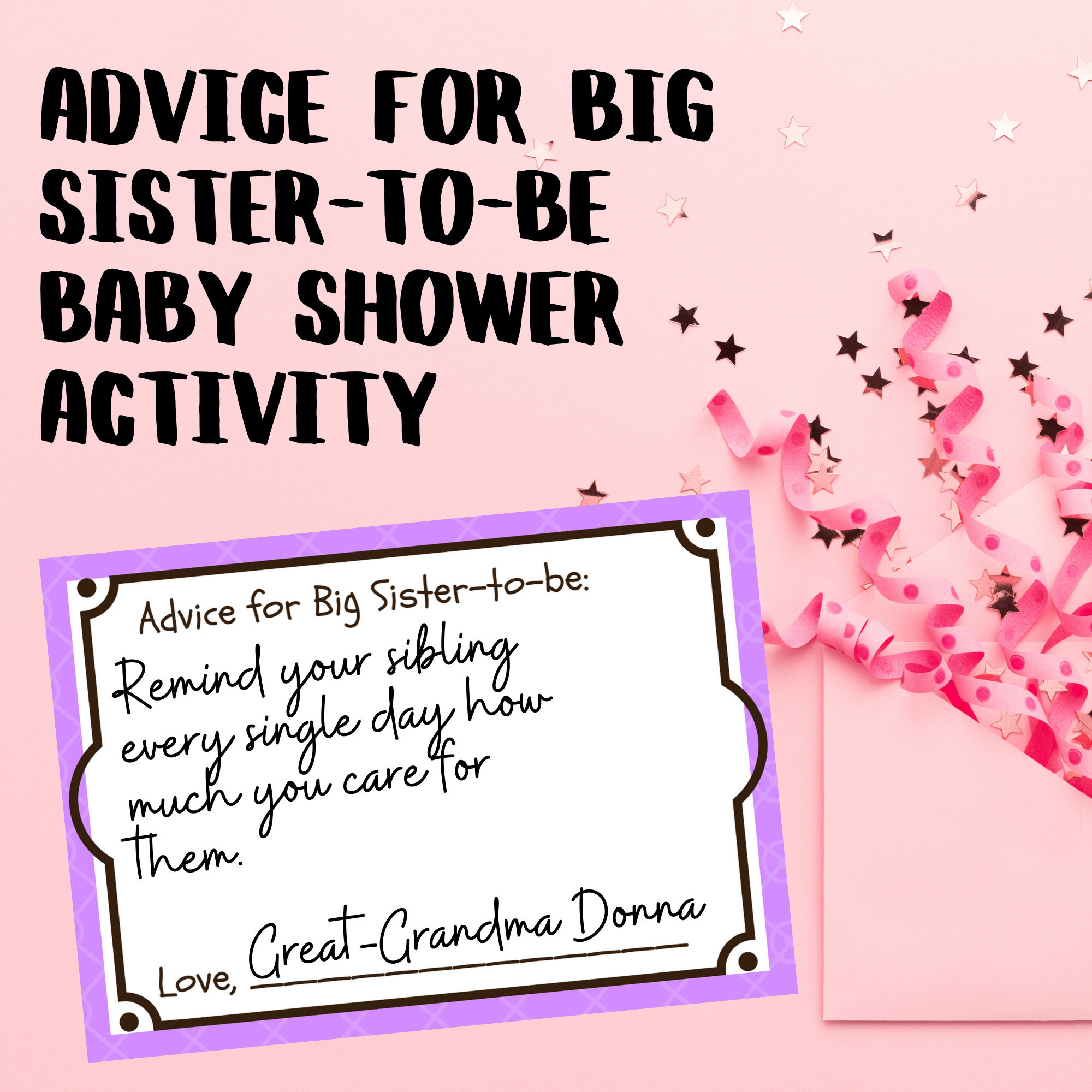 Advice for Big Sistertobe Baby Shower Activity Card / Baby Etsy France