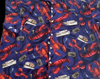 Lobster Print Viscose Shirt: Maine Coastal Vacation Style