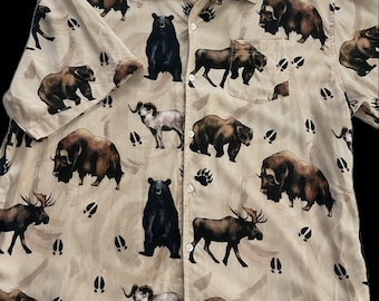Alaskan Moose Bear Hawaiian Shirt: Viscose Hunting Camp Shirt