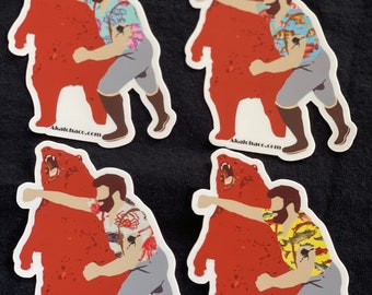 AK Aloha Stickers! Man fighting Bear w/ Aloha shirt.