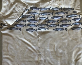 Alaska Salmon Aloha Shirt: Viscose Fabric, Custom Design