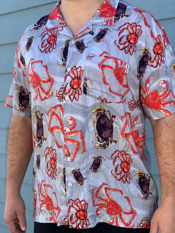 crab dress shirt Alaska crab shirt, King Dungeness Tanner, Hawaiian style
