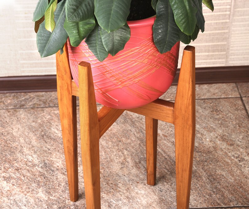 Plant Stand Mid century modern wood pot stand. Modern Plant Etsy